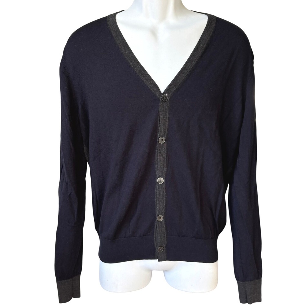 Uniqlo 100% Wool Cardigan Sz M Two-Tone‎ Blue Gray Academia Layering Preppy